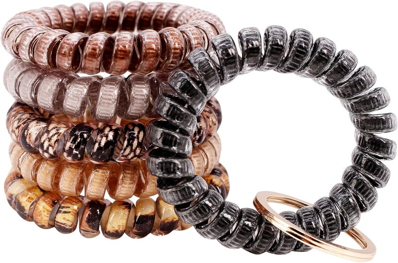 BIHRTC 6PCS Wrist Coil Key Chain Spring Flexible Spiral Wrist Bracelet Wristlet Elastic Stretchable Bracelet Wristband Key Chain Bracelets for Gym Pool Outdoor Sauna Key Ring - Image 1